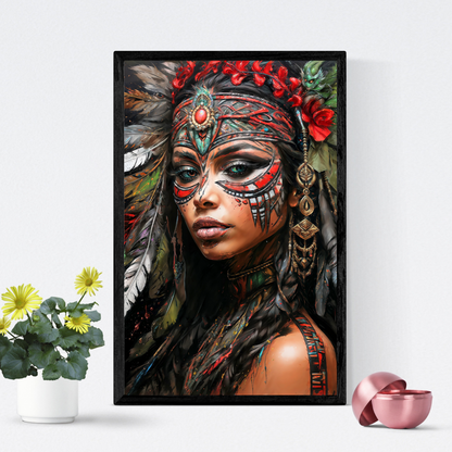 Poster | Art Print Aztec Queen Wall Art – Mystical Portrait in Ethnic Style as High-Quality Art Print