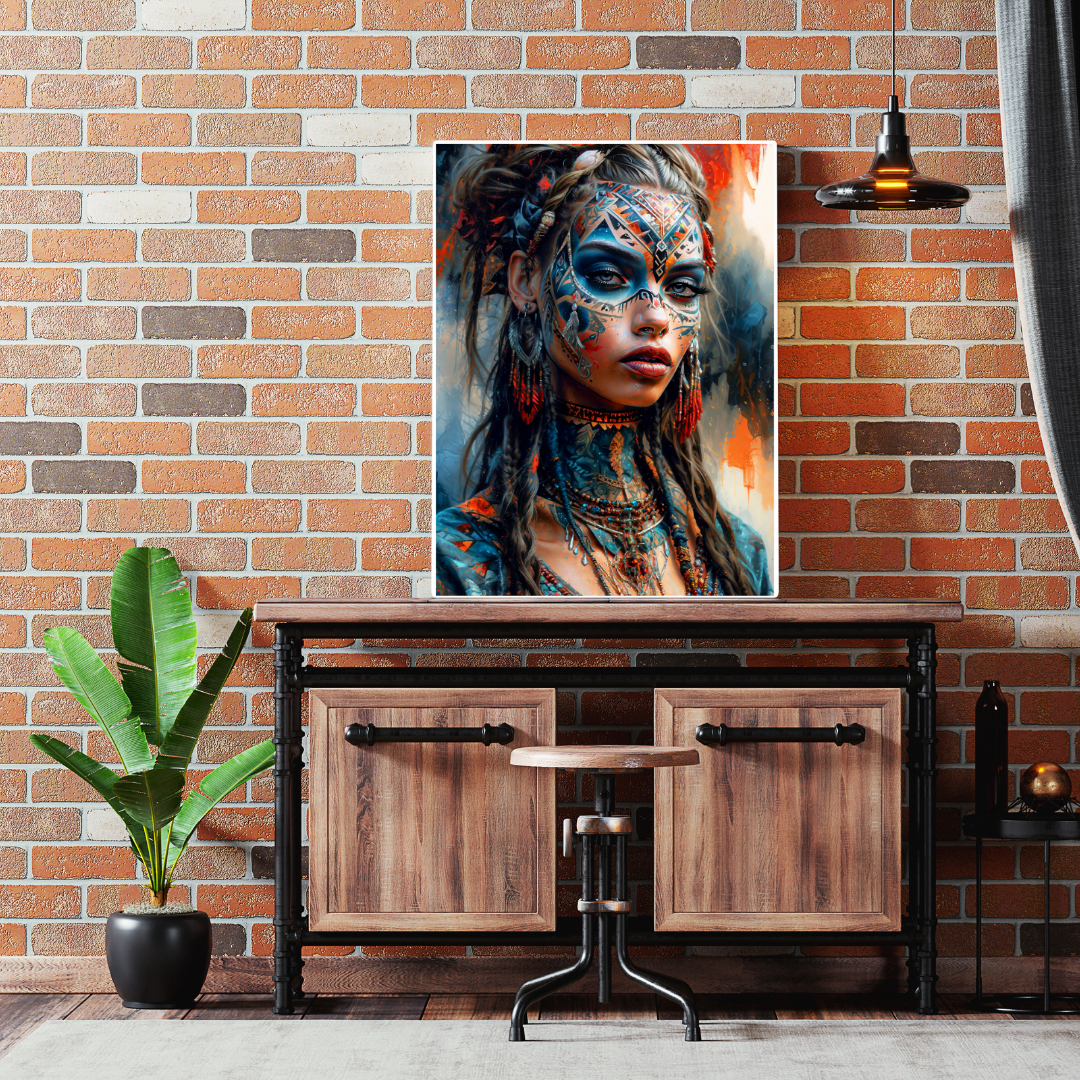 Poster | Art Print Aztec Queen Wall Art – Mystical Portrait in Ethnic Style as High-Quality Art Print