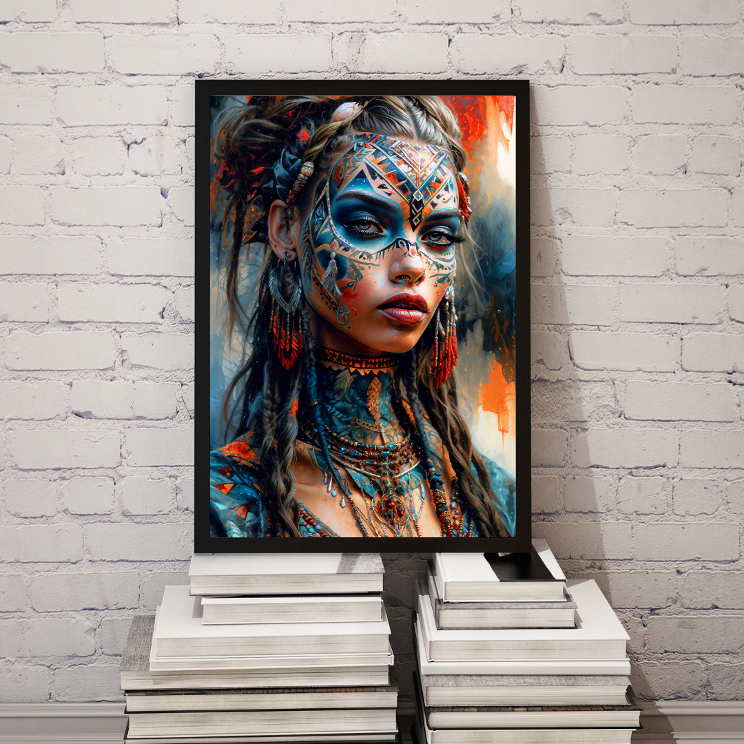 Poster | Art Print Aztec Queen Wall Art – Mystical Portrait in Ethnic Style as High-Quality Art Print