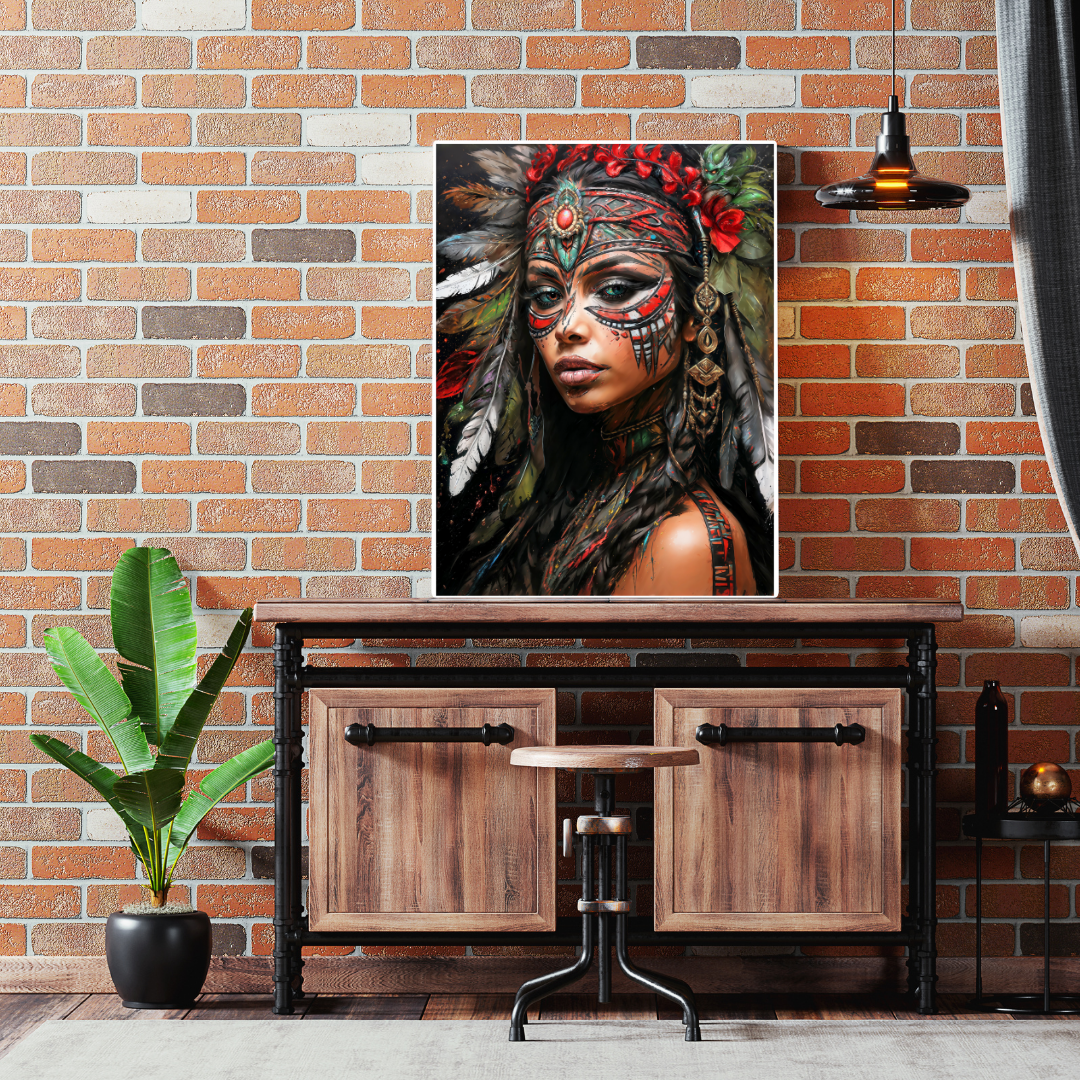 Poster | Art Print Aztec Queen Wall Art – Mystical Portrait in Ethnic Style as High-Quality Art Print