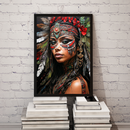 Poster | Art Print Aztec Queen Wall Art – Mystical Portrait in Ethnic Style as High-Quality Art Print