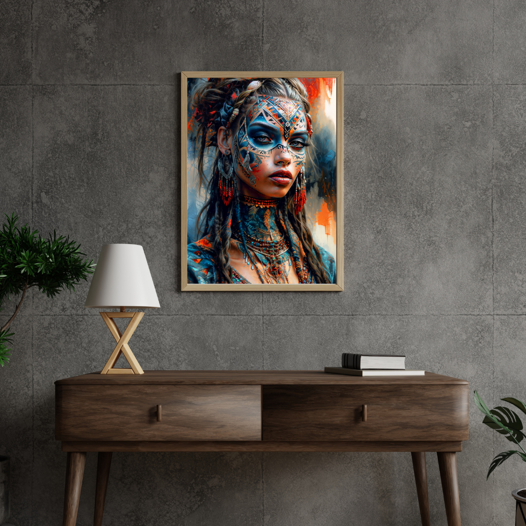 Poster | Art Print Aztec Queen Wall Art – Mystical Portrait in Ethnic Style as High-Quality Art Print