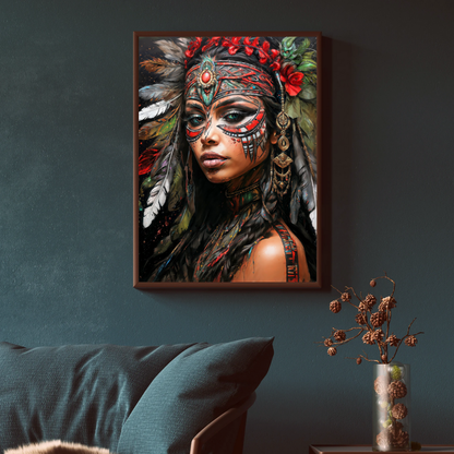 Poster | Art Print Aztec Queen Wall Art – Mystical Portrait in Ethnic Style as High-Quality Art Print