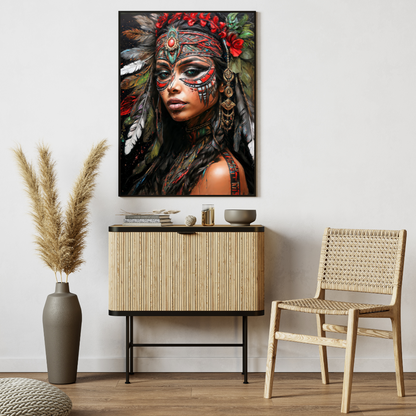 Poster | Art Print Aztec Queen Wall Art – Mystical Portrait in Ethnic Style as High-Quality Art Print