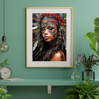 Poster | Art Print Aztec Queen Wall Art – Mystical Portrait in Ethnic Style as High-Quality Art Print