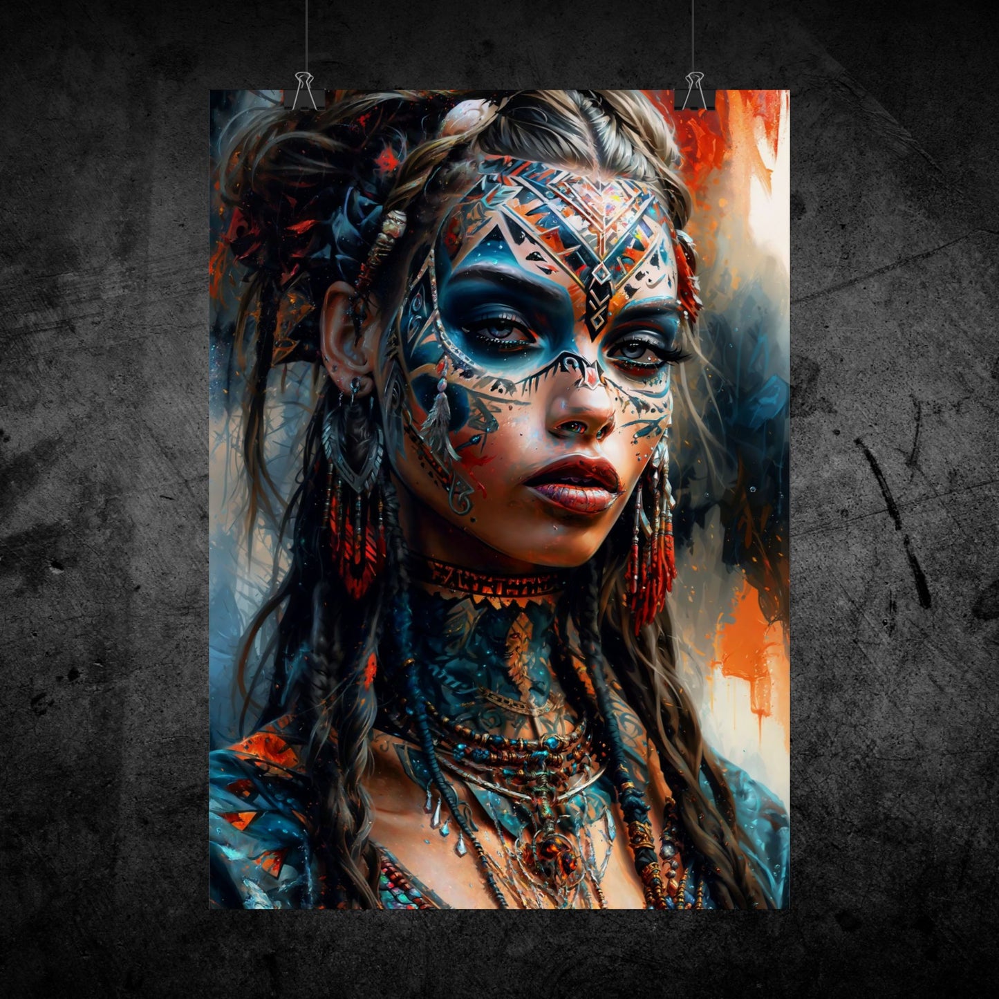 Poster | Art Print Aztec Queen Wall Art – Mystical Portrait in Ethnic Style as High-Quality Art Print