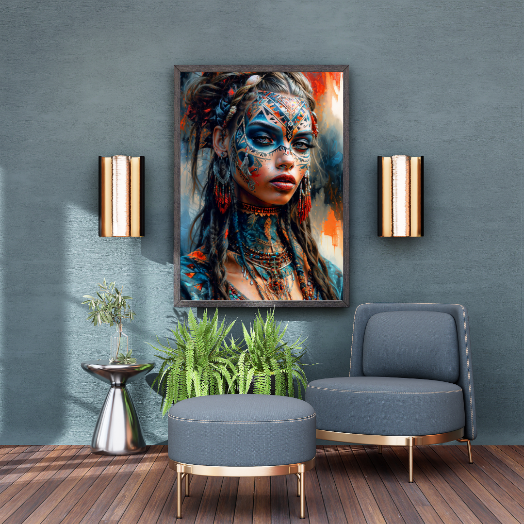 Poster | Art Print Aztec Queen Wall Art – Mystical Portrait in Ethnic Style as High-Quality Art Print