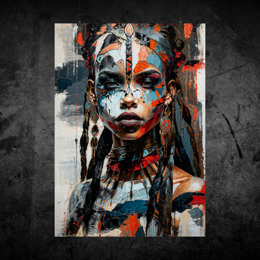 Poster | Glossy | Matt | High Quality Paper | Aztec Queen Wall Art - Mystical ethnic portrait, ideal for a stylish and cultural decoration