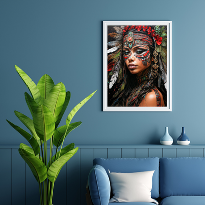 Poster | Art Print Aztec Queen Wall Art – Mystical Portrait in Ethnic Style as High-Quality Art Print