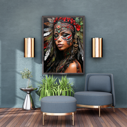 Poster | Art Print Aztec Queen Wall Art – Mystical Portrait in Ethnic Style as High-Quality Art Print